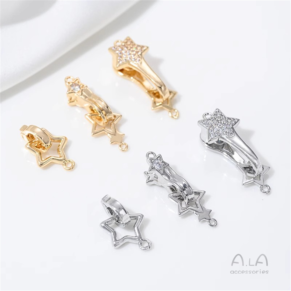 14K Gold-plating Five-pointed Star Pearl Buckle Star Clip Buckle DIY Handmade Bracelet Connection Ending Buckle Accessories
