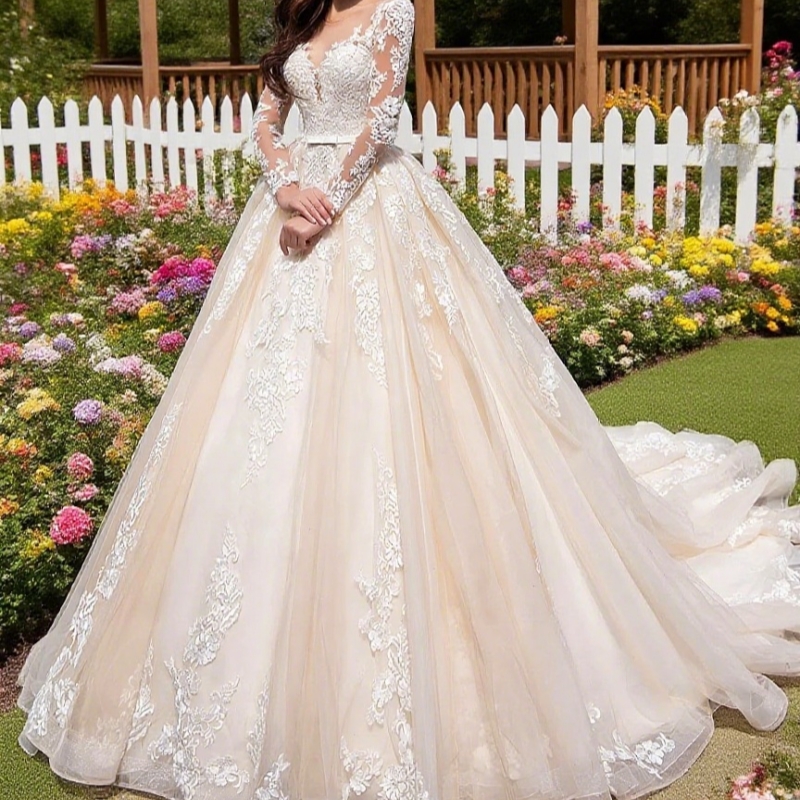 Elegant Long Sleeve Vintage Wedding Dresses Luxury Scoop Neck Appliques A Line Bridal Gowns Customized