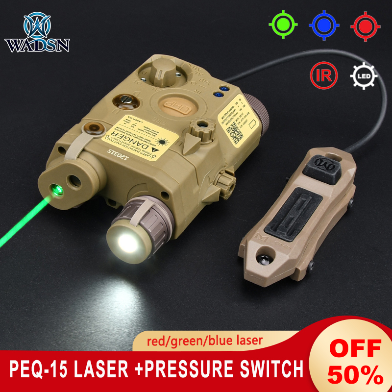 WADSN PEQ15 Red Green Blue Laser Tactical Hunting IR Illuminator PEQ Airsoft Dual Function Pressure Switch Mount For 20MM Rail