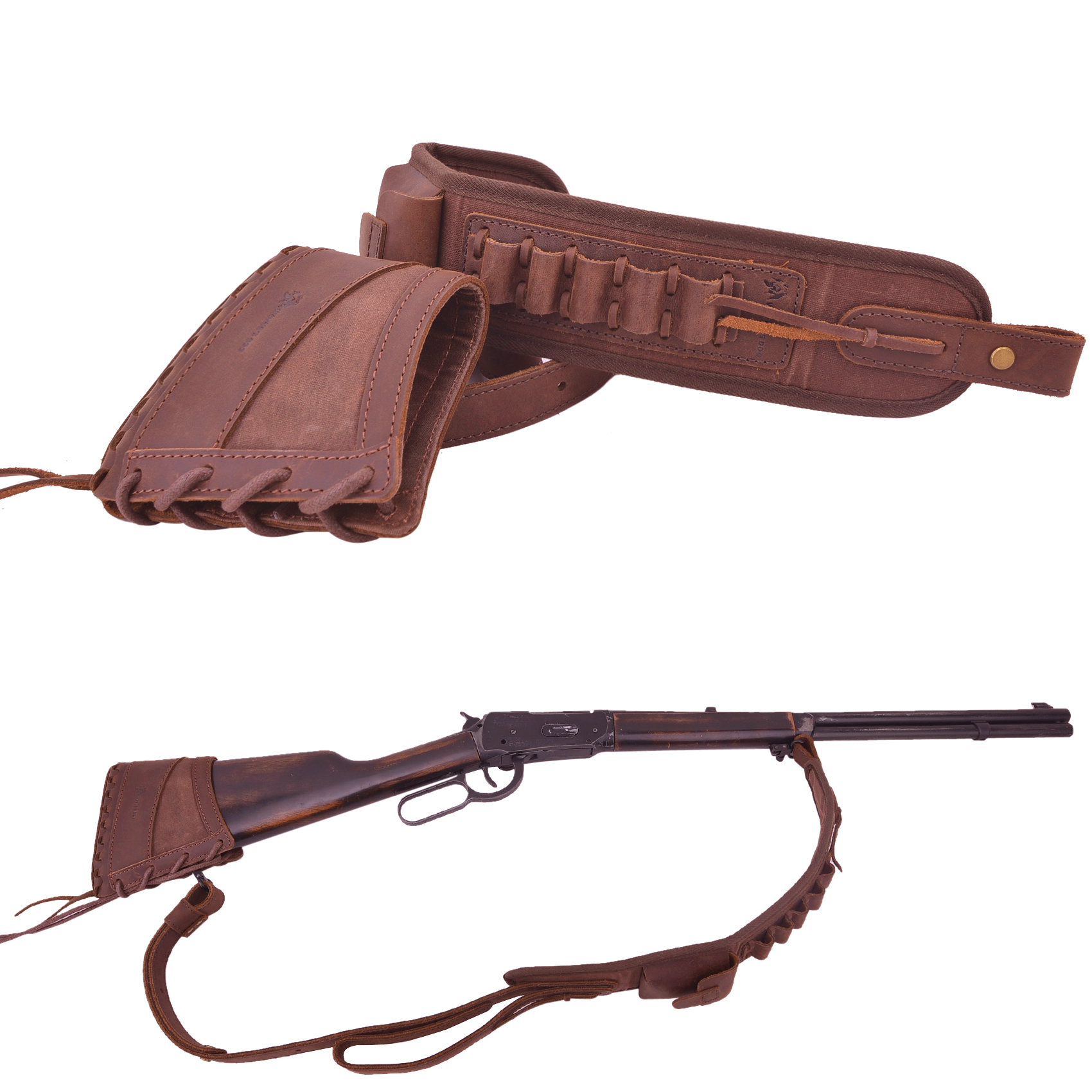 Combo of Leather Canvas Rifle Buttstock Recoil Pad with Gun Strap Sling For .308 .270 .30-30 .357 .22mag 12GA 16GA 20GA