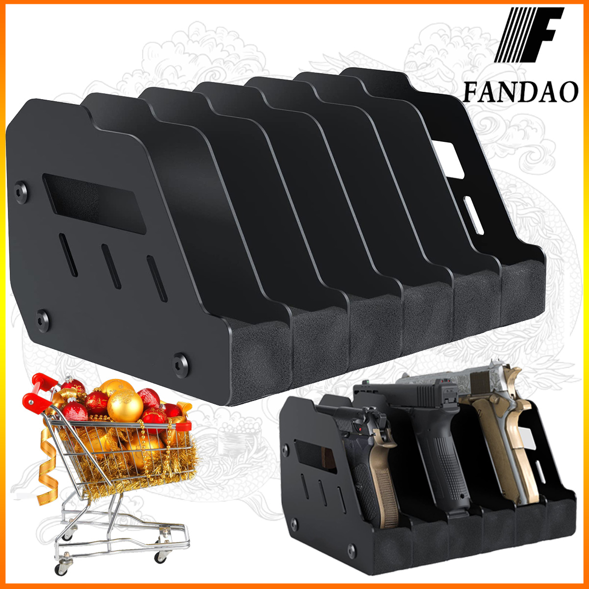 Fandao Compact Eva Material 6-Slot Black Display Stand, Gun Stock Pistol Storage Rack, Toy Gun Storage Box