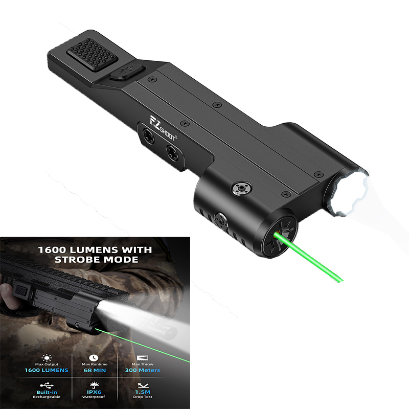 EZshoot Tactical Flashlight 1600 Lumen Rifle LED Light Green Laser Combo with USB Rechargeable  Compatible with Picatinny Rail