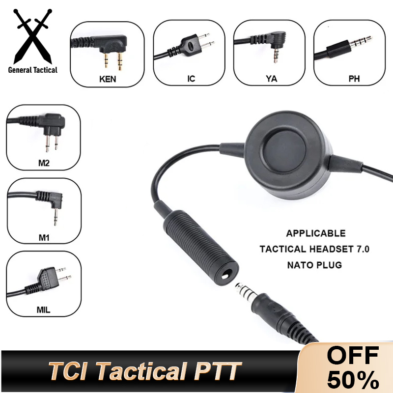 TCI Tactical PTT Push-to-Talk Button Walkie-talkie Civilian Standard Version Headset For Kenwood ICOM Motorola MILAND Yaesu Plug