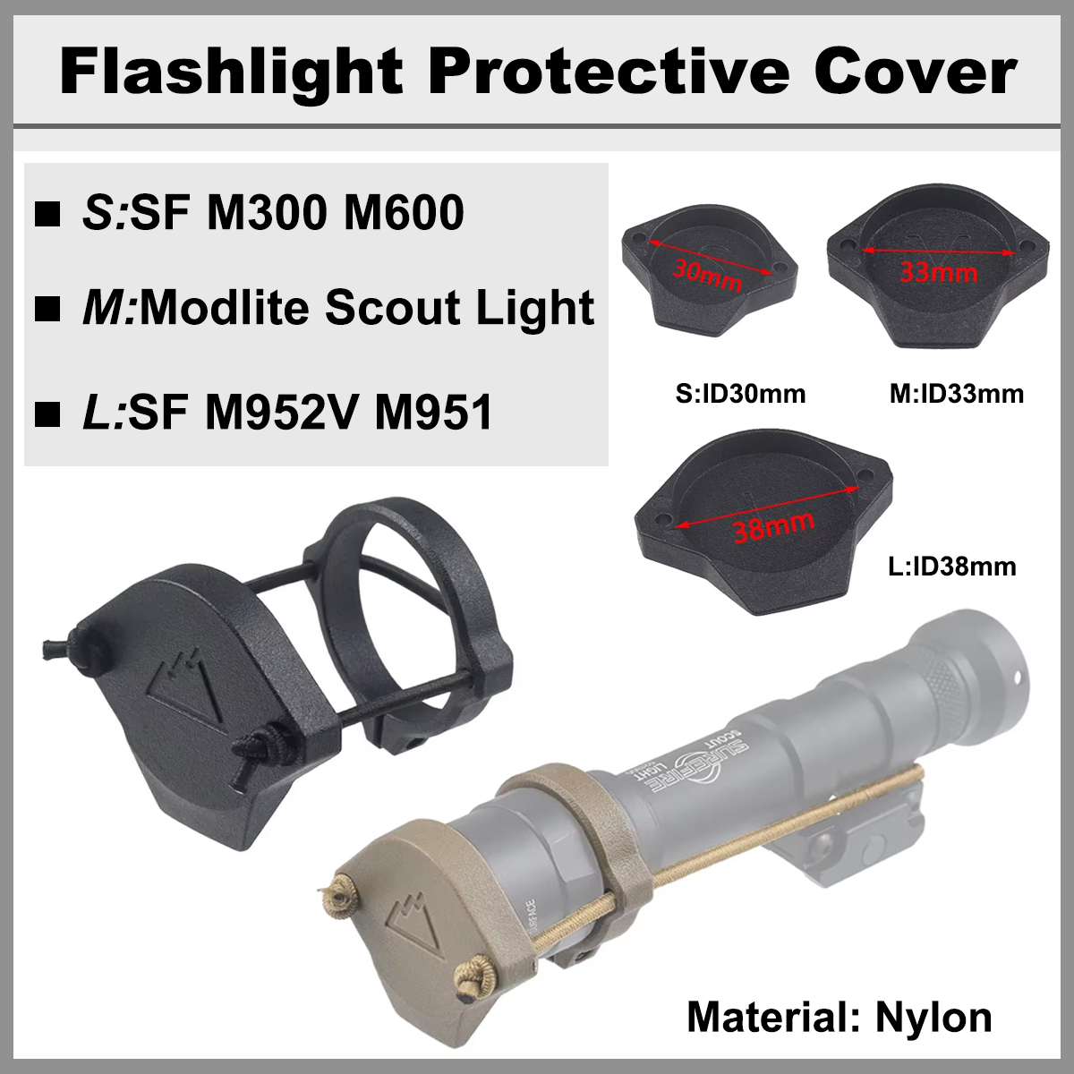 Tactical Scope Lens Cover With REAR CAP Nylon Protector Flashlight cover for M300 M600 M952V M951 Modlite Scout Light Protector