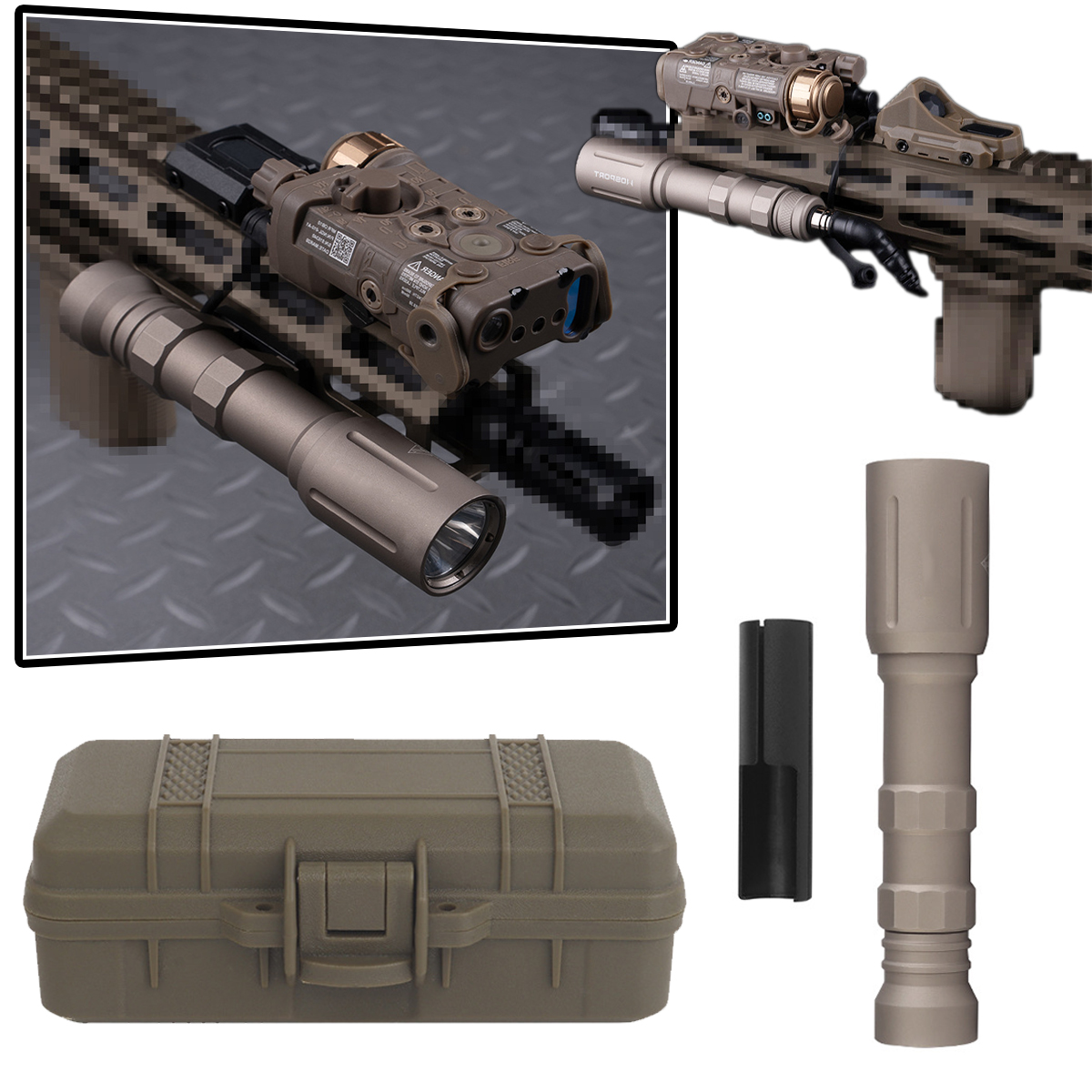 Tactical Strong Light Flashlight with Protective Box 800 Lumens Portable Alloy Weapon Light for Airsoft Shooting Outdoor Hunting