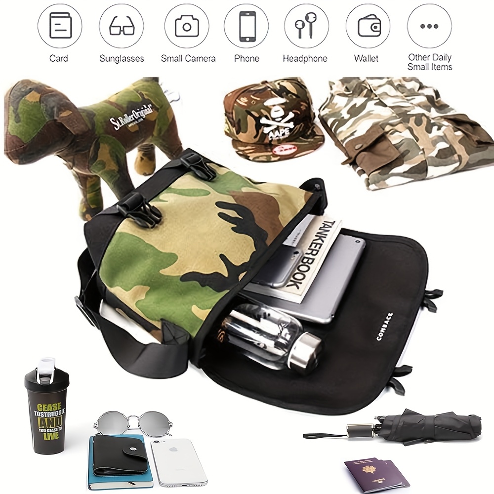 Tactical Camouflage Crossbody Bag for Men  Waterproof Spacious Shoulder Bag Fits 14-Inch Laptop for Outdoor Travel & Casual Use