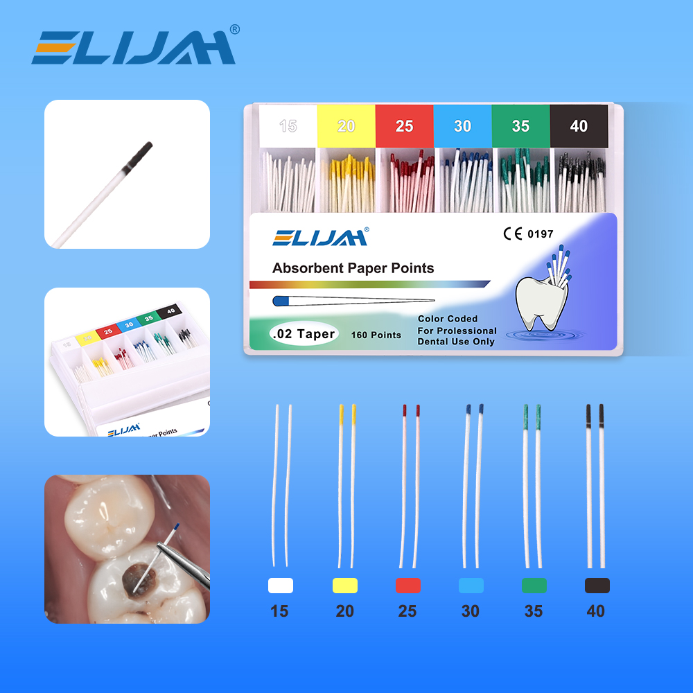 160/100Pcs ELIJAH Dental Absorbent Paper Points Sterile Mixed Size Root Cancel Endodontics Cotton Fiber Tips Dentistry Materials