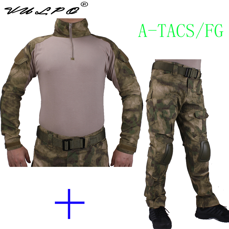 VULPO Hunting Camouflage BDU AT-FG Combat Uniform Shirt Met Broek En Elbow & KneePads Ghilliekostuum Jacht