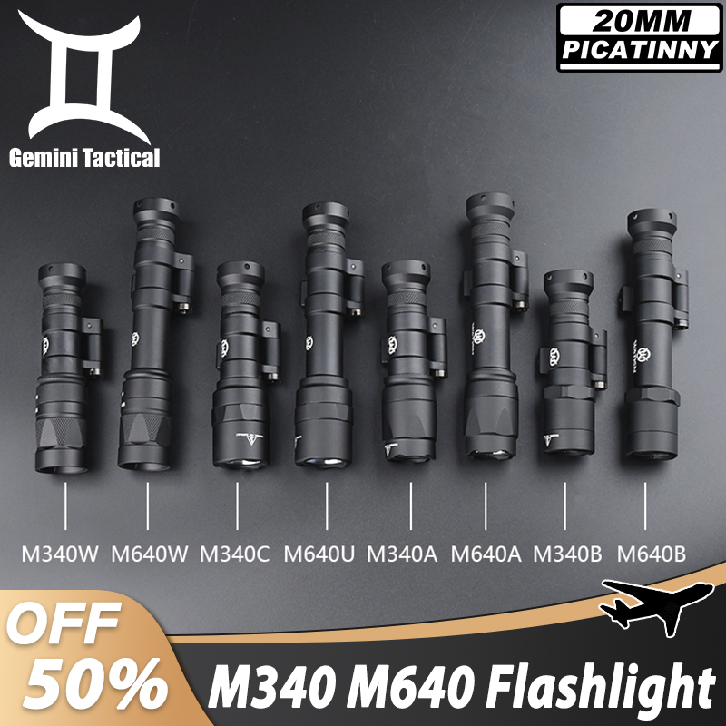 WADSN M640 M340 Flashlight Airsoft M640C M640U M640B M640W Spotlight M340A M340C M340U M340W White LED Scout Lamp Fit 20mm Rail