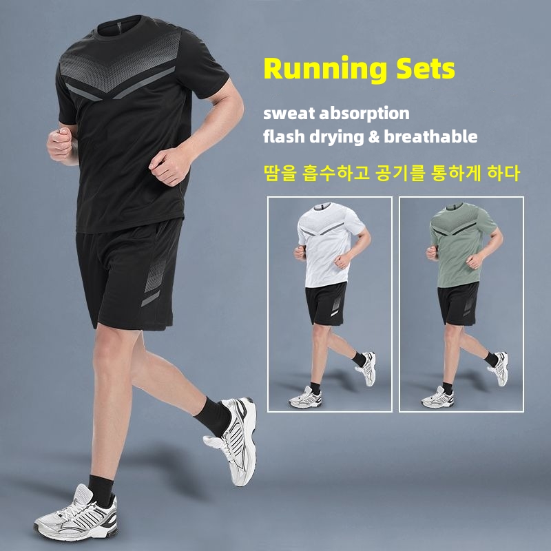 Sweat Absorption Running Sets Men Breathable Sweatshirts Shorts Outdoor Sportwear Quick Dry T-shirts Quality Training Team Suits