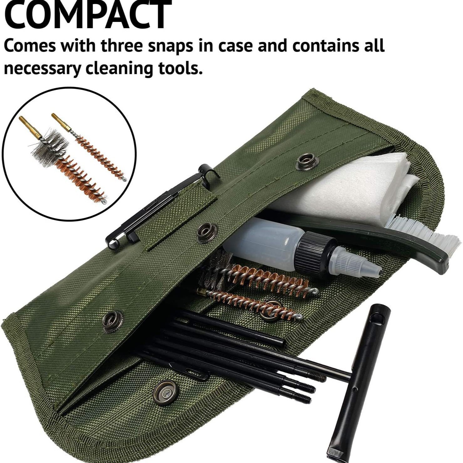 Hot Selling Outdoor Barrel Brush Set Firearms Pipe Cleaning Phosphor Copper Brush Army Green Cloth Bag Wipe Gun Kit