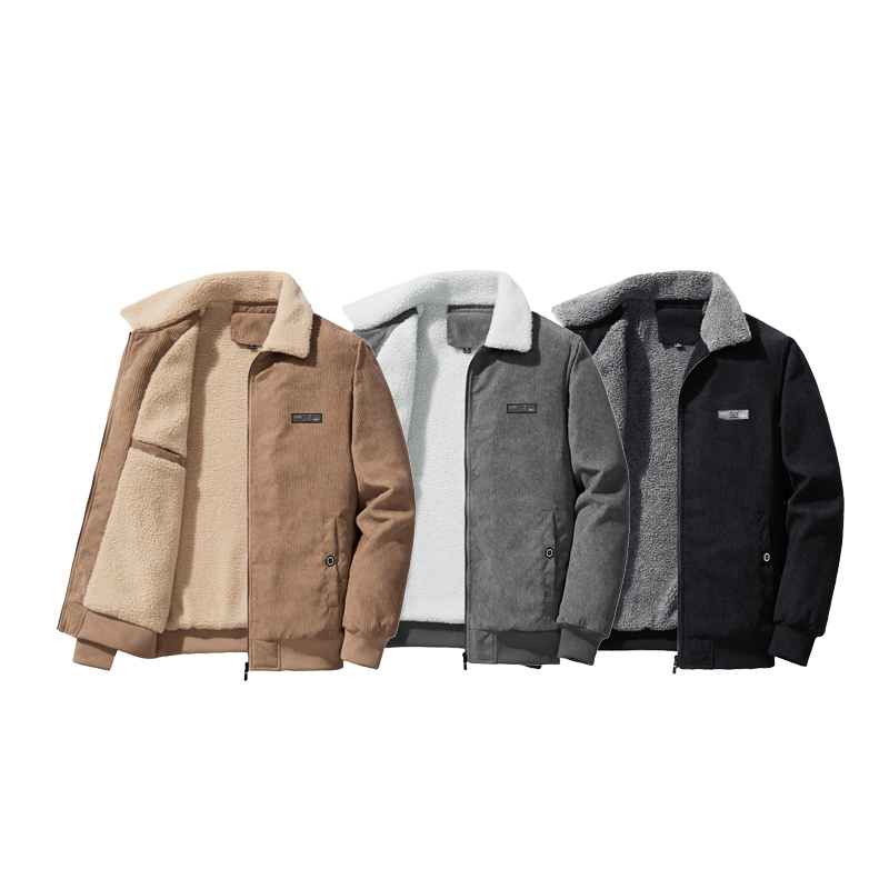 Winter Polar Wool Jacket Men's Corduroy Jacket Casual Warm Wool Clothing Jacket Outdoor Warm Loose Hiking Hunting Jacket