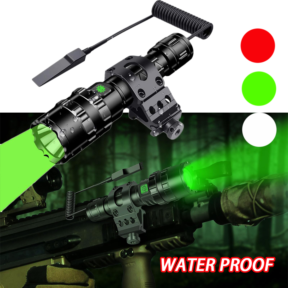 LED Green Light Tactical Flashlight, Zoomable &amp; 5 Lighting Modes Green Hunting Light, Predator Light  with Dual Pressure Switch