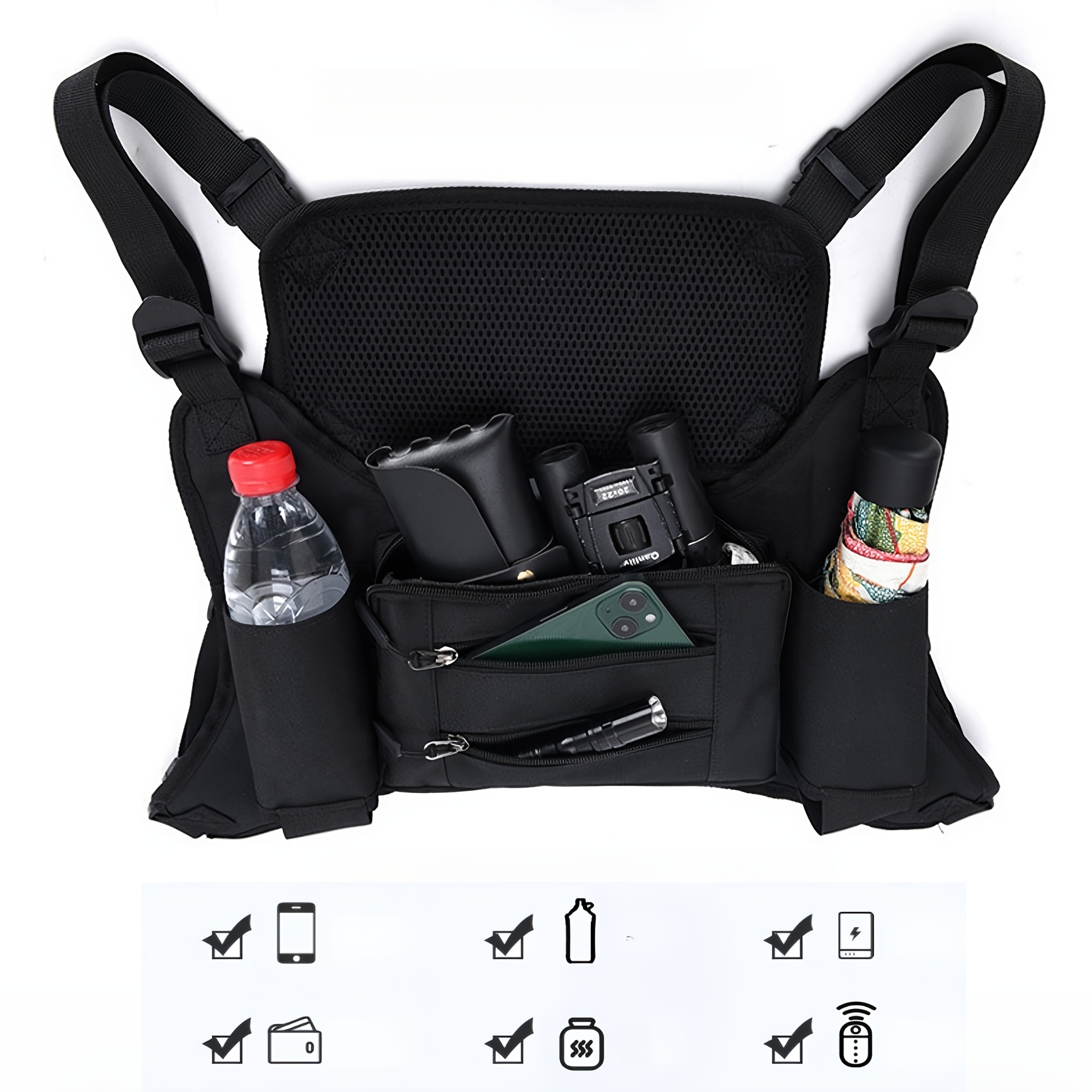 Unisex Outdoor Sports Chest Pack Lightweight Multifunctional Tactical Vest Bag Padded Breathable Back Panel For Running Cycling