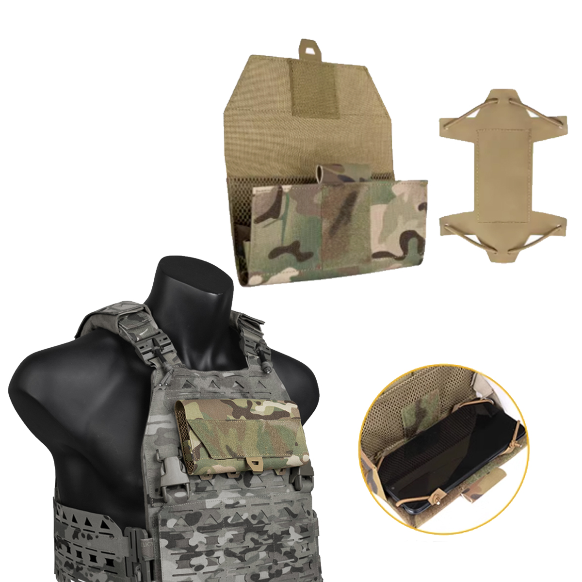 Tactical Vest Chest Cell Phone Bag, CS Hunting Vest Front Panel Map Bag Admin Universal Folded Navigation Board Accessories