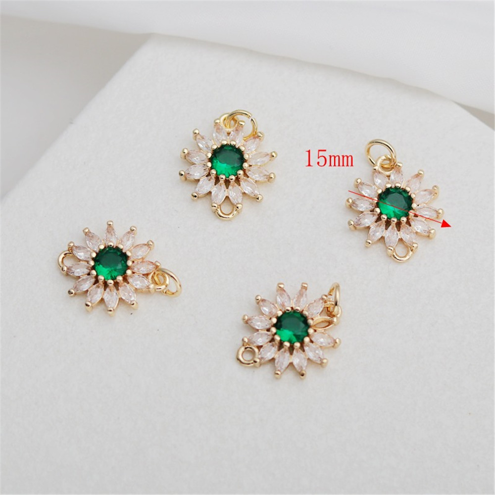 14K Gold Color Inlaid Zircon Double Pendant, Ladder, Sunflower, Bracelet, Necklace, Ear Hanging Accessories, DIY Jewelry, 15mm