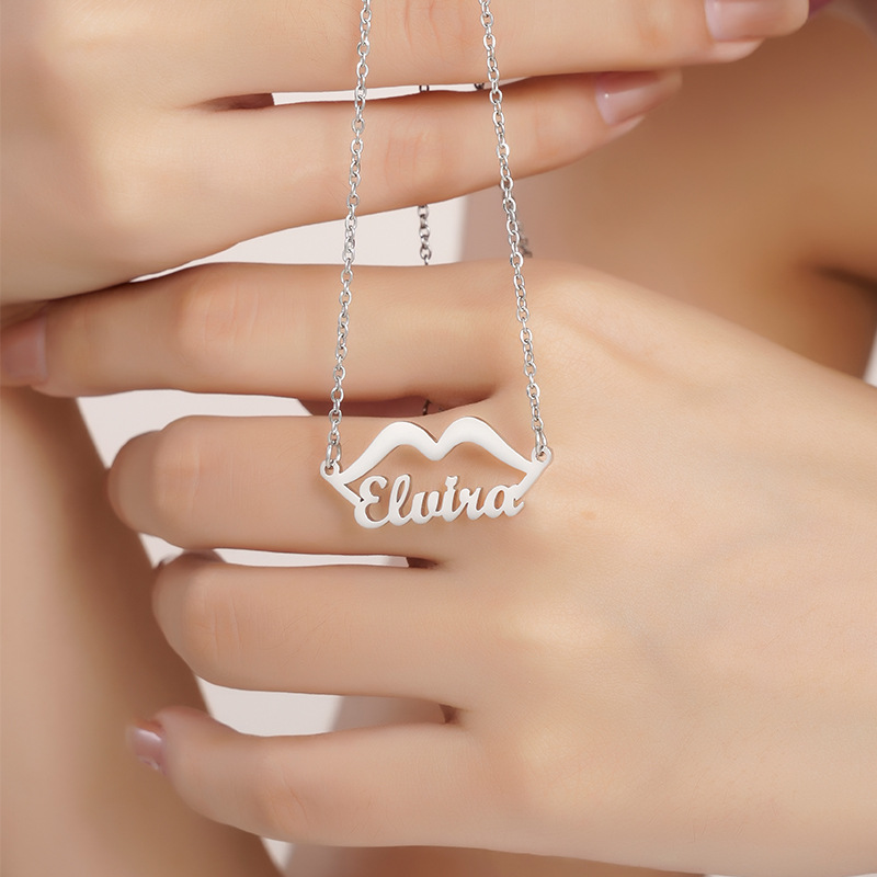 Stainless Steel Personalized Custom Name Necklace Fashion Lip Shape Letter Pendant Collarbone Chain Choker Jewelry DROPSHIPPING