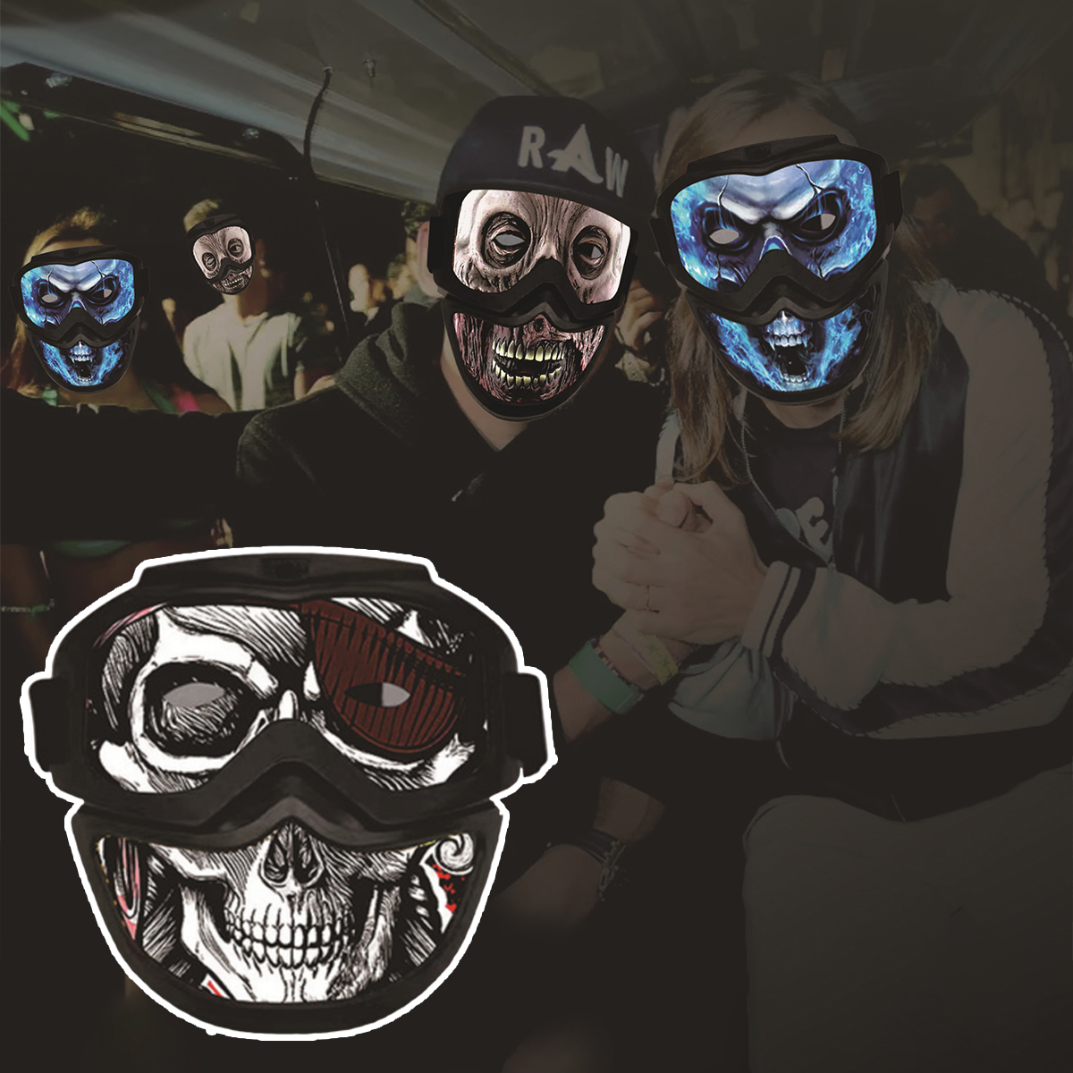 Halloween Party Zombie Skull Mask LED Rechargeable Voice-controlled Luminous Mask Horror Full Face Role Playing Costume Supplies