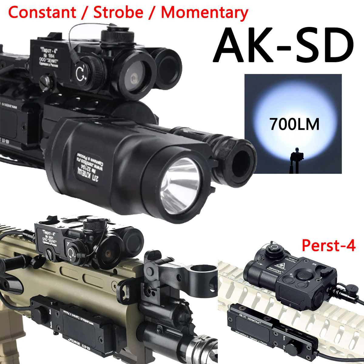 Zenitco AK-SD Flashlight With Perst-4 Tactical Rifle Airsoft AK 47 Strobe Weapon Gun Light Surefir X300 Light 20mm Pictinny Rail