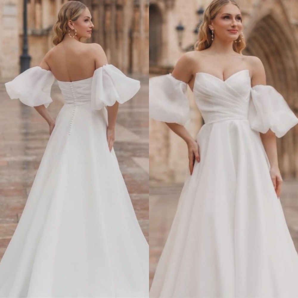 Customized Formal White Wedding Dresses for Woman Strapless Detachable Sleeve Bridal Gowns Backless Open Back Robe de soirée