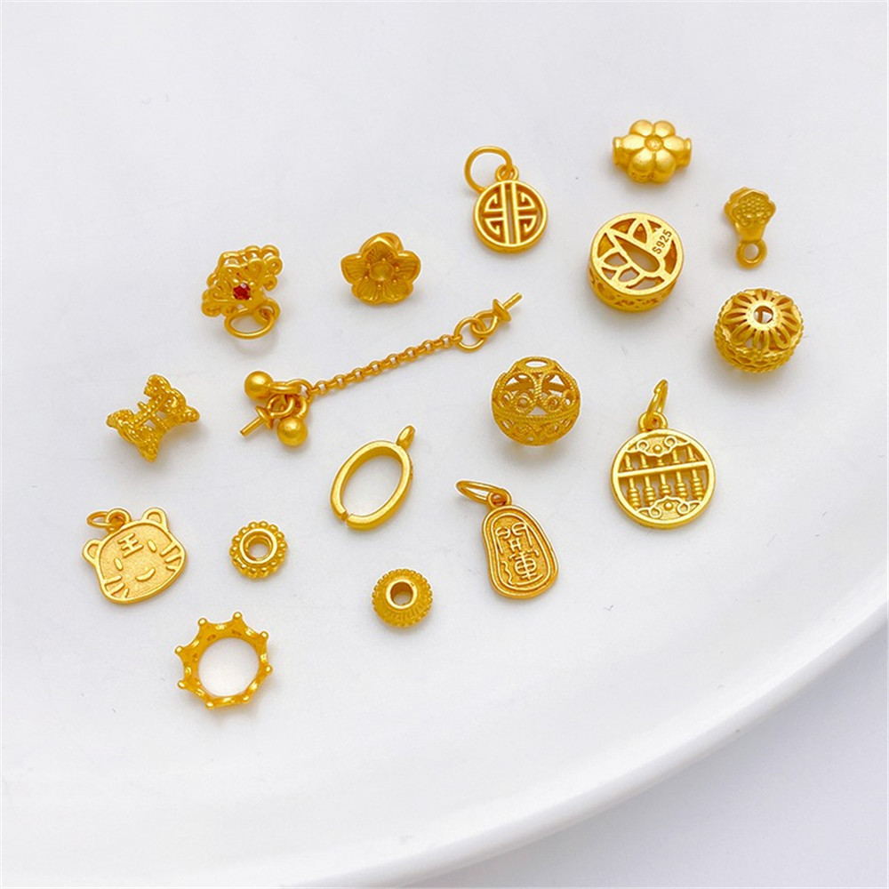 S925 Silver Plated Antique Gold Hollow Ball Crown Beaded Cat Pendant Handmade DIY Bracelet Material Accessories