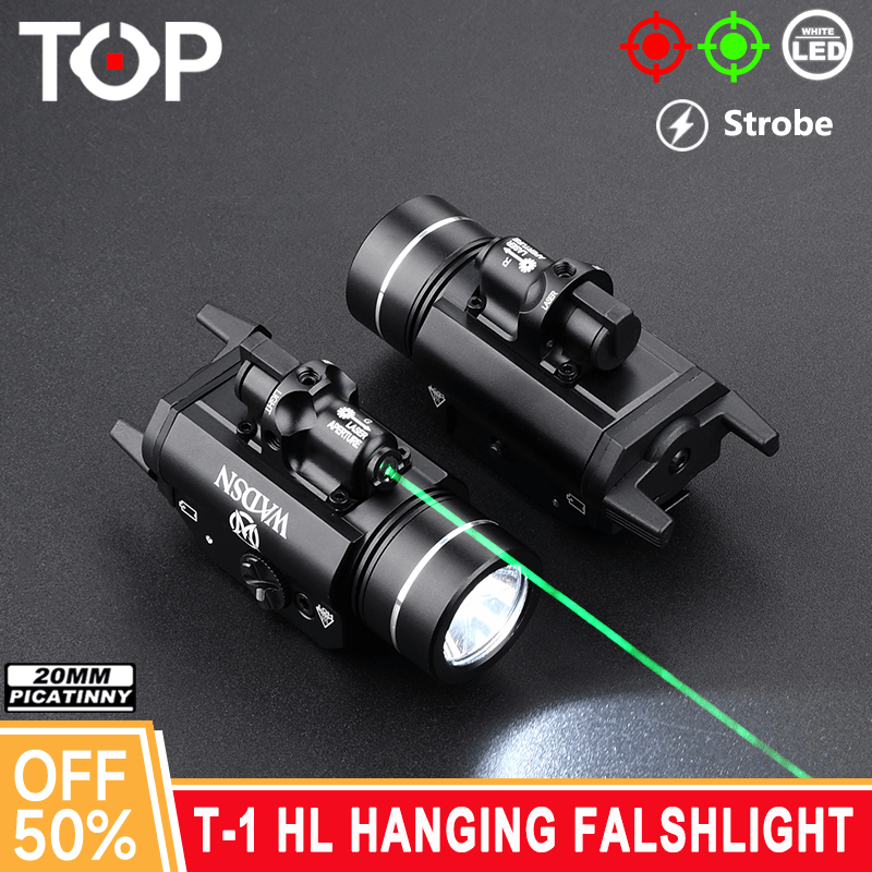 Wadsn T-1 HL Tactical Flashlight Red Green Dot Laser Hanging Pistol LED Light Airsoft Flashlight 20mm Rail Hunting Weapon Light