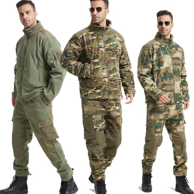 Uniform Tactical Jackets Fleece Mens Pants Zipper Pockets Jacket Thermal Tracksuit Outdoor Thick Winter Warm Work Outwear Tops