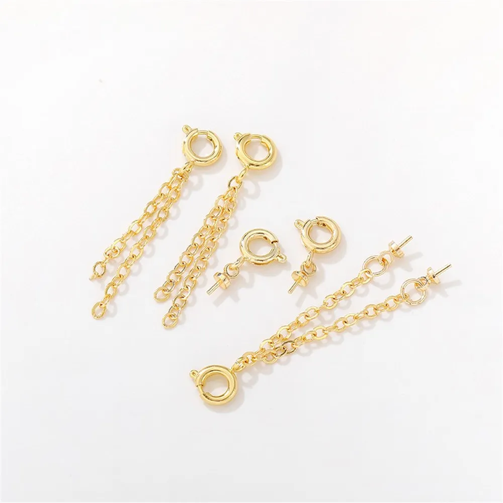 14K Gold Wrapped Spring Buckle Pendant Needle Pearl DIY Handmade Bracelet Necklace Extension Chain Jewelry Material Accessories