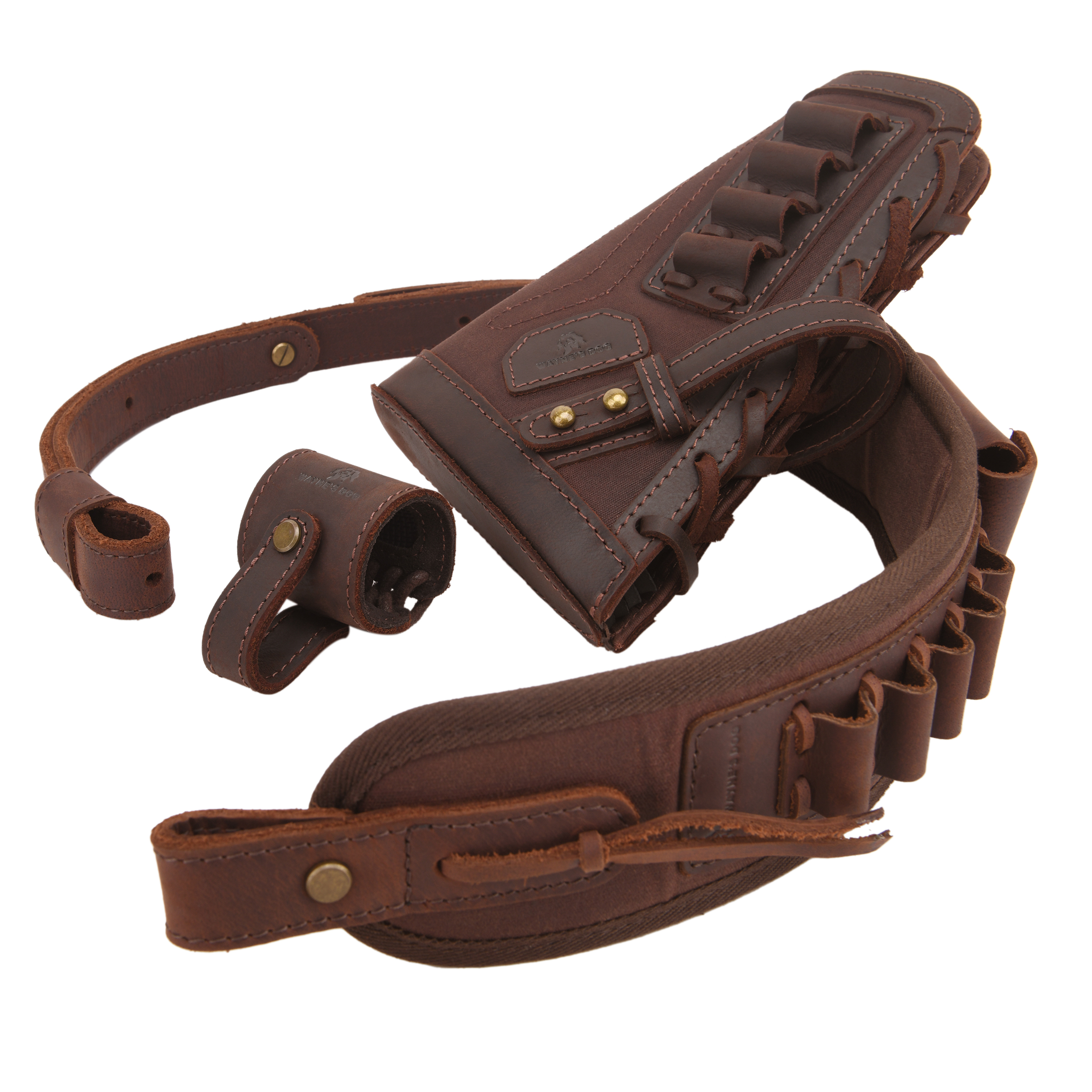 WAYNE'S DOG No Drill Leather Canvas Rifle Ammo Buttstock Gun Shoulder Sling with Barrel Loop Mount for .308 .45-70 .30-30 .22LR
