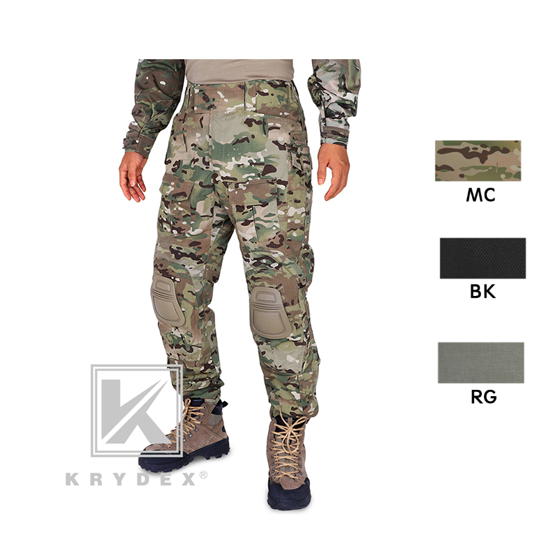 KRYDEX Combat Pants For Hunting Outdoor Tactical Trousers Uniform With Knee Pads Camo Ranger Green