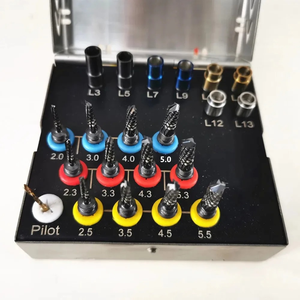 21 Pcs/set Titanium Dental Osseodensification Bur Drills Dental Implant Black Kit Surgical rust free with Stopper Sinus lift kit