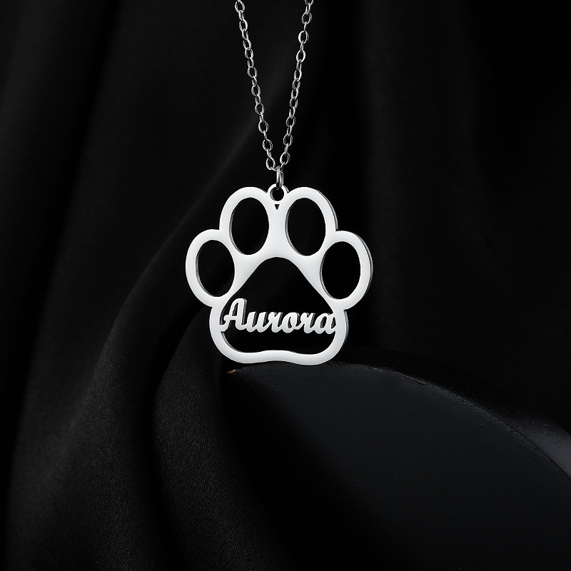 Hollow Cat Claw Love Stainless Steel Pendant Personalized Custom Name Necklace Chains Choker Jewelry Birthday Gift Dropshipping