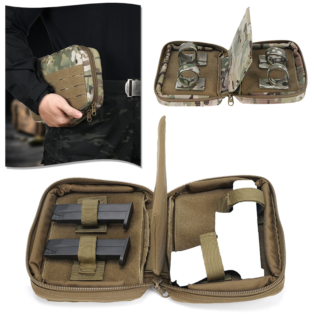 Tactical Pistol Storage Bag 500D Nylon Double Layer Tool Pouch Multi-Function Molle Outdoor Hunting Shooting Accessories Pack
