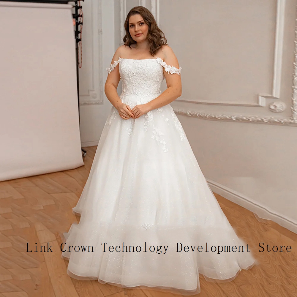 Ivory Plus Size Wedding Dresses with Lace Floor Length A Line Soft Tulle Oversize Bridal Gowns Robe De Mariée 2025 New