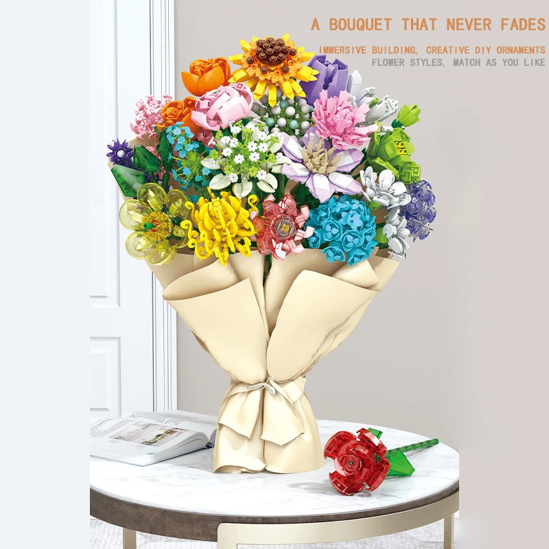 Eternal Block Flower Assembly Bouquet Desktop Decoration Block Flower Children's Puzzle Assembly Toy Bouquet