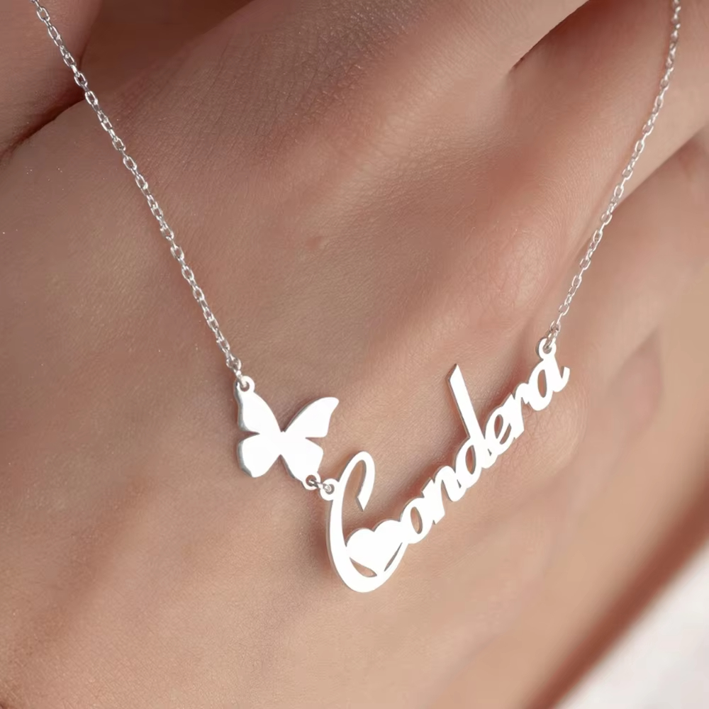 Personalized Customized Name Necklace with Butterfly Pendant Minimalist Not Fading Stainless Steel Necklace Best Gift for Her