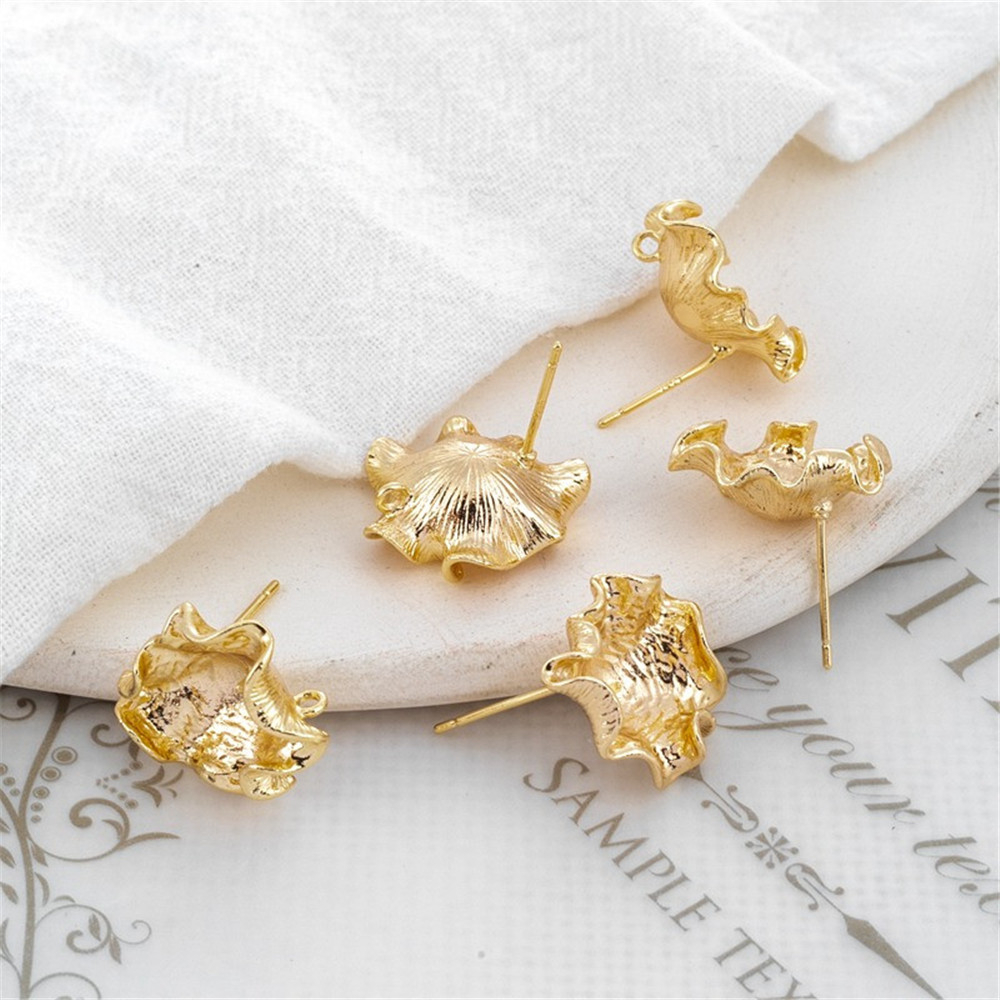 18K Copper-clad Gold Geometric Leaf Ear Needles, Handmade DIY Flowers with Needles in The Middle, Jewelry Accessories