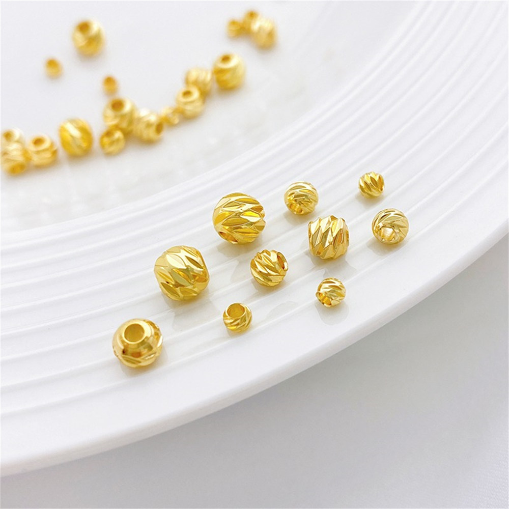 14K Gold Beads Cross-cut Flower Beads Round Beads Separated Beads DIY Bracelet Necklace Jewelry Loose Bead Accessories