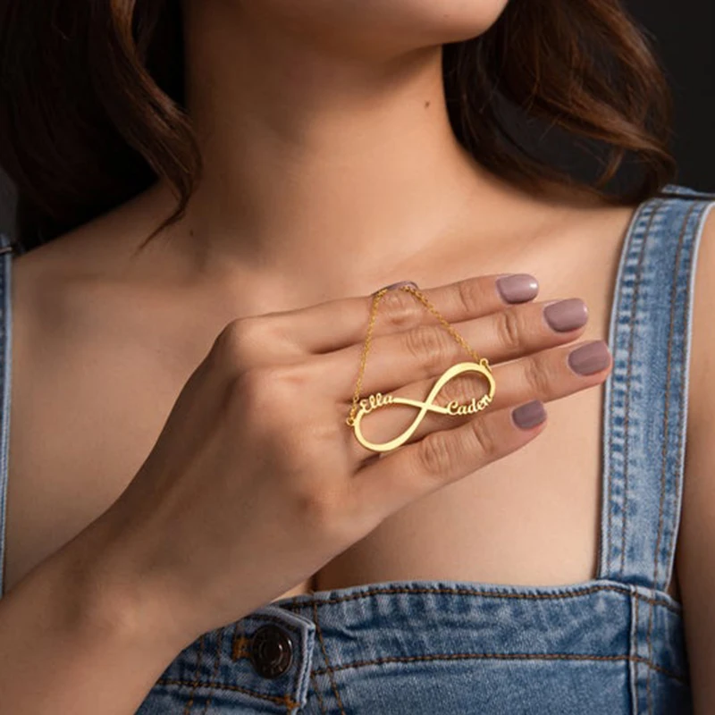 Custom Infinity Ring 2 Names Necklace Personalised Stainless Steel Necklace Couple Pendant Women Jewelry Girlfriend Party Gift