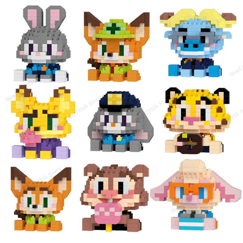 Disney Zootopia Building Blocks anime figure Judy Nick Micro Particle Building Blocks Table ornaments Children's DIY Toys gifts