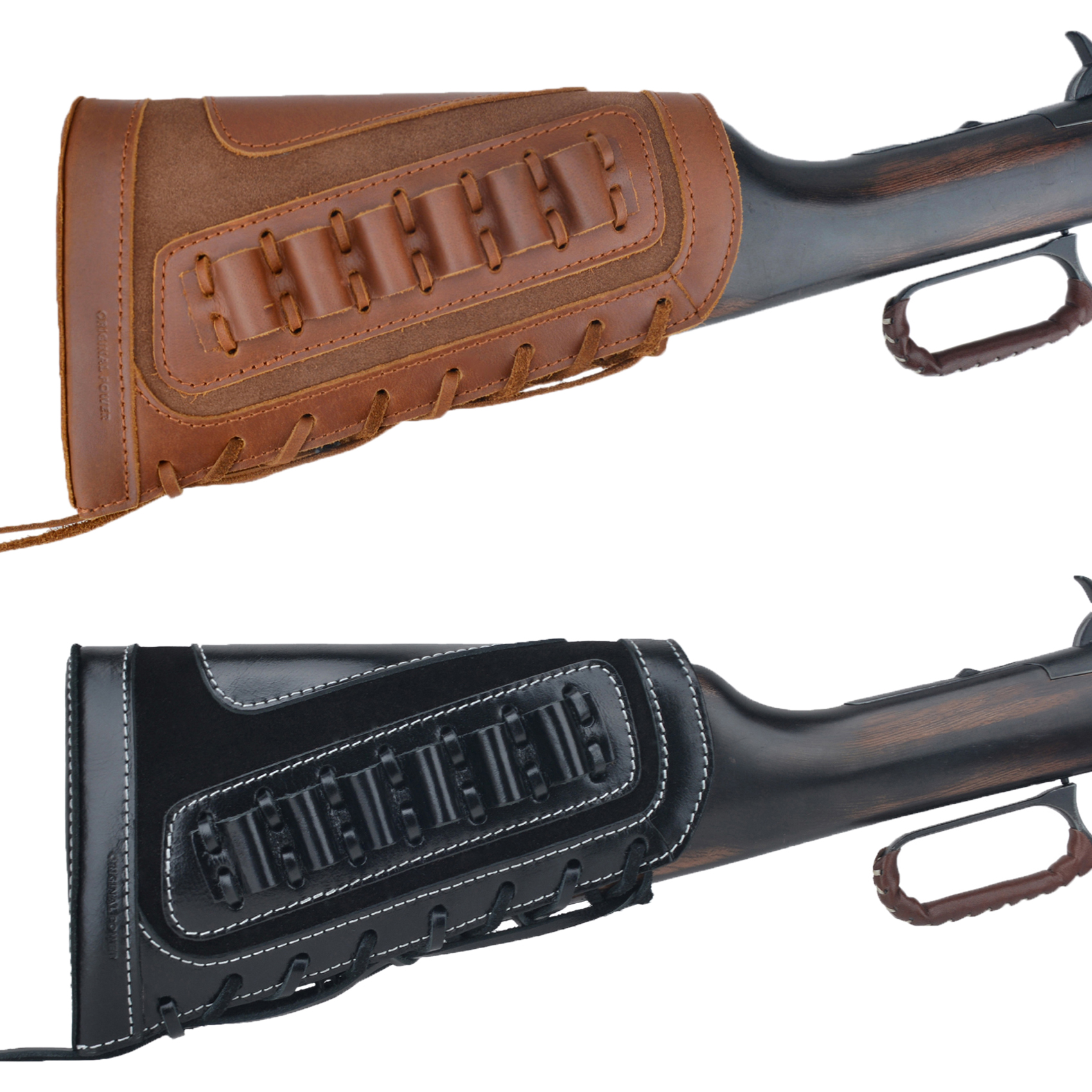 Vintage Full Cowhide Leather Rifle Shotgun Buttstock Cover with Ammo Holder Cover For .308 .45-70 .44mag .30-30 .357 .22LR