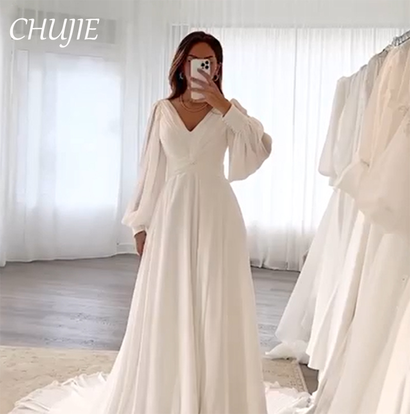 White Long Sleeves Wedding Dresses For Women Prom Dress Customized Muslim Arabia Bridal Gown Evening Party Dress فستان الزفاف