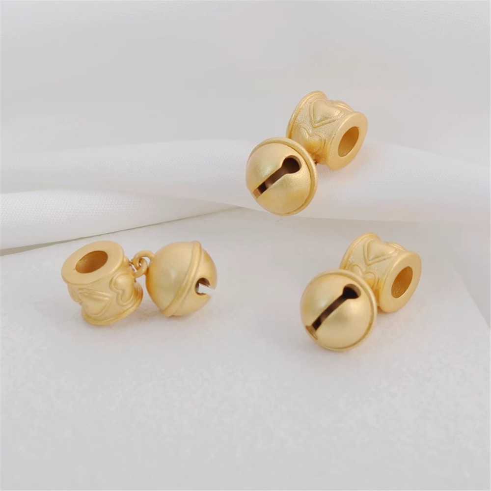 18K Gold Electroplated Love Bucket Beads with Bells, DIY Bracelet Necklace, Pendant Jewelry