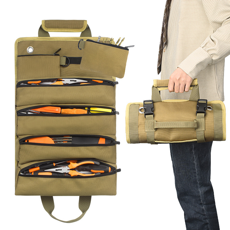 Tactical Military Canvas Camping Tool Bag Durable Woodworking Electrician Repair Storage Bag Drum Car Tool Bag Hardware Pack