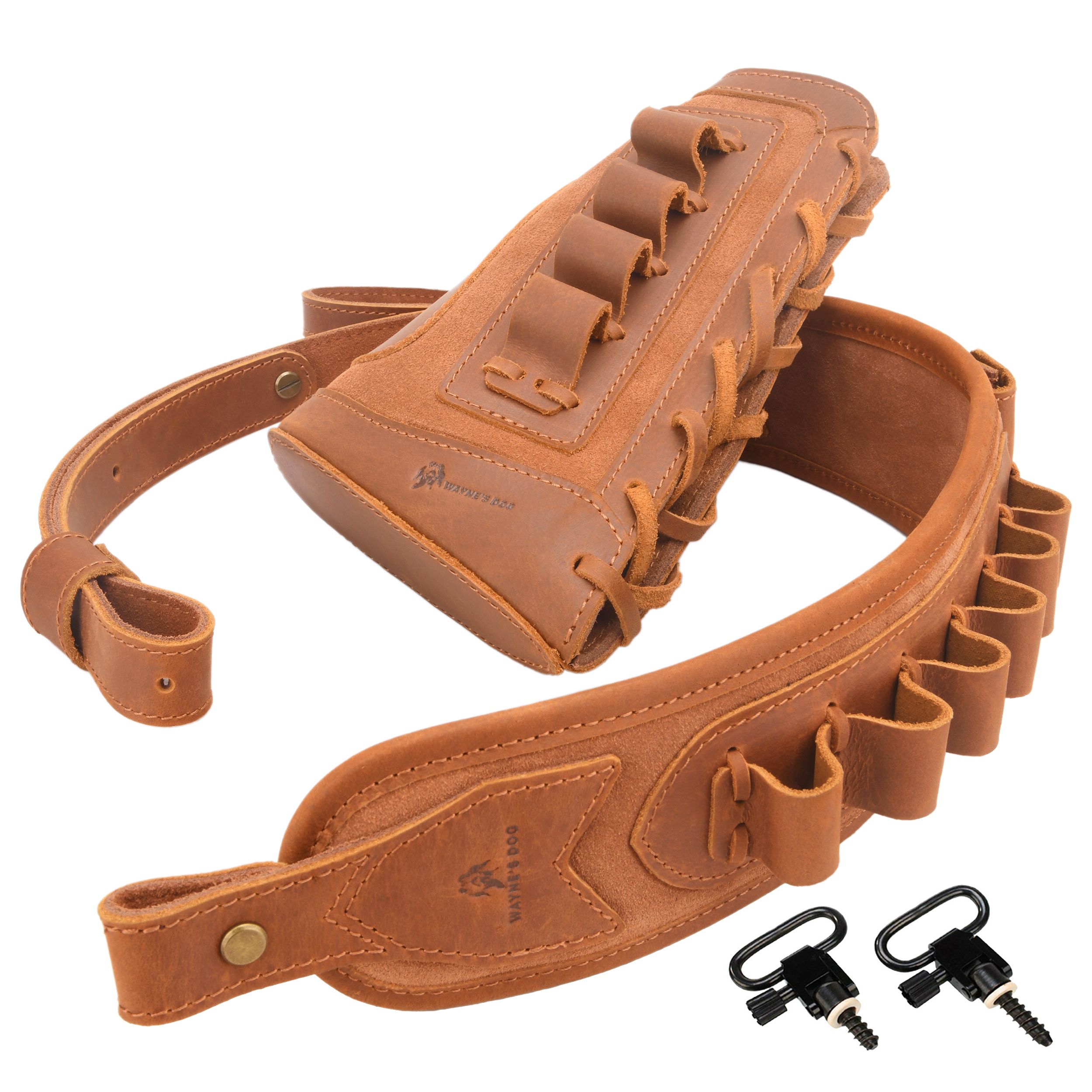 Vinatge Leather Rifle Buttstock Cheek Rest P[ad Cover , Shotgun Sling Strap Swivels for .45/70 .44MAG .22MAG .30/30 .308 12GA