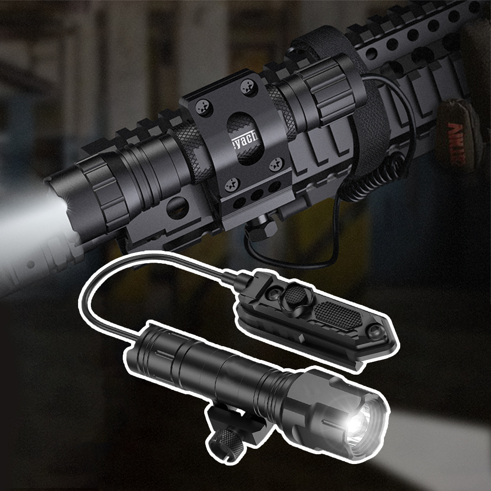 Tactical Flashlight 1200 Lumen Matte Black LED Weapon Light with Pressure Switch, 3 Modes - High/Low/Strobe，Hunting Lighting