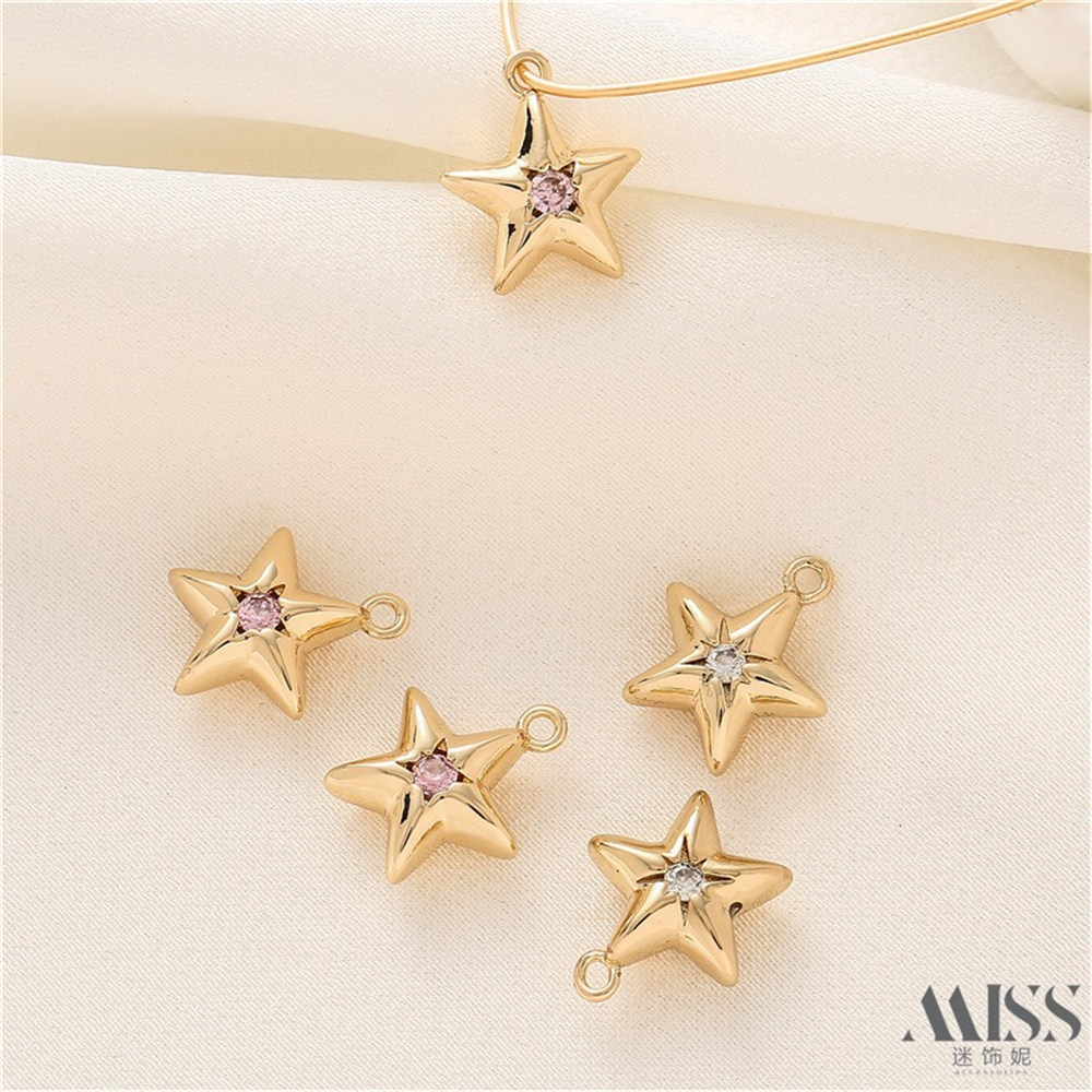 14K Gold Color-preserving Double-sided Zircon Star Pendant DIY Accessories Handmade Bracelet Necklace Decorative Charm Pendant