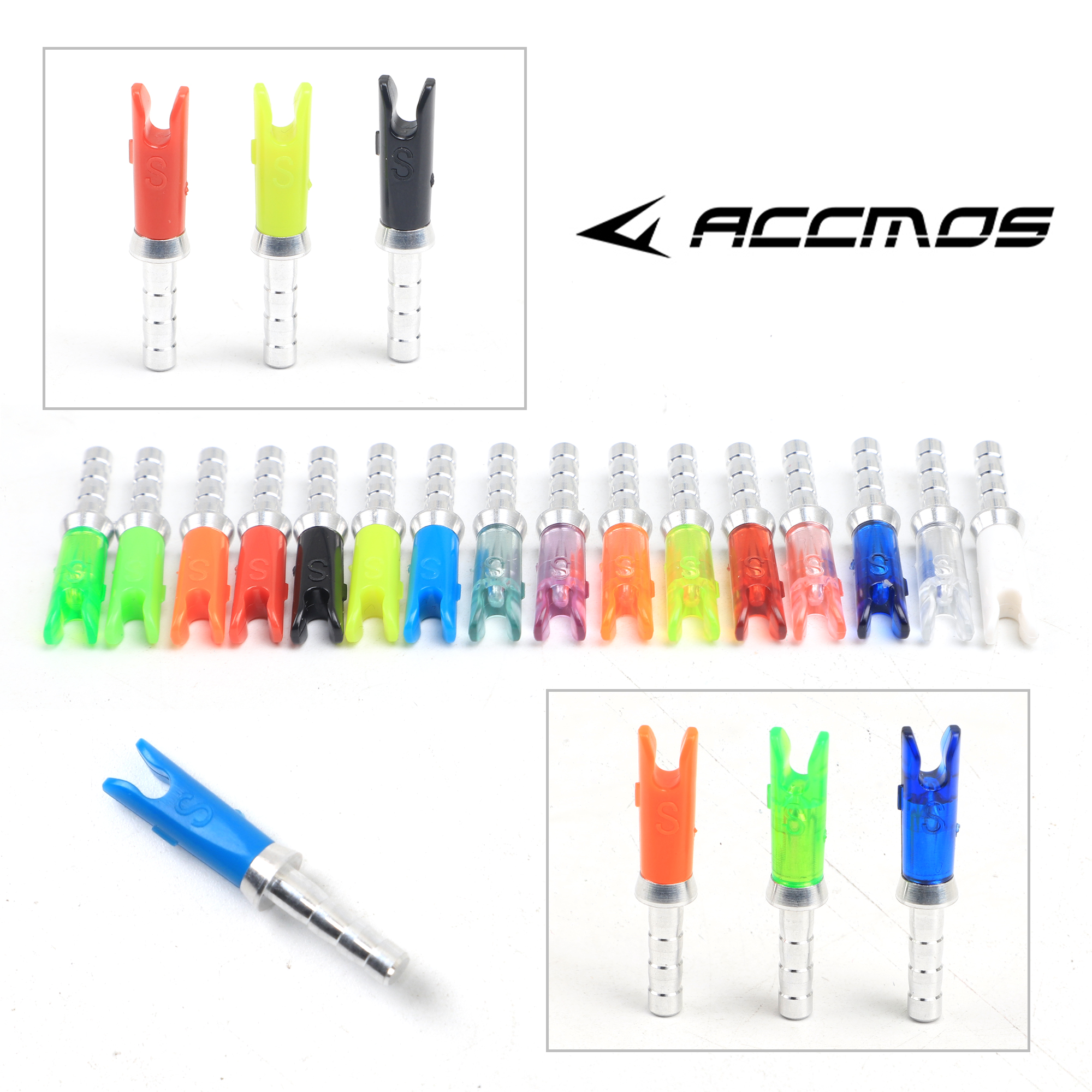 36pcs Arrow Pin Nocks Size S Arrow Nock +Aluminum Pin For ID 3.2 mm 4.2 mm 6.2 mm Carbon Arrow Shaft DIY Archery Accessories
