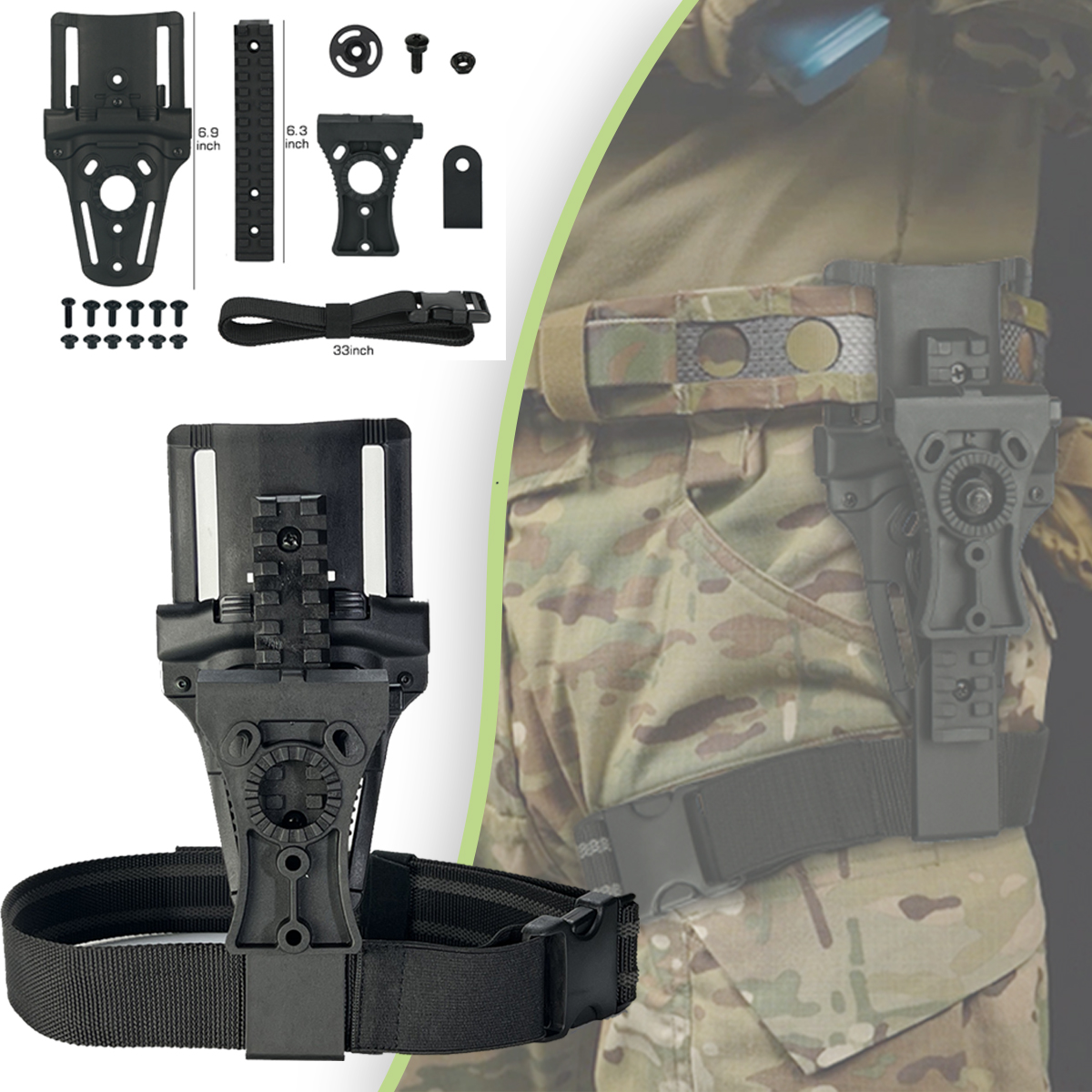 Leg Holster Adapter Adjustable Quick Release Belt Loop Clip with Leg Strap Duty Belt Outdoor Hunting Shooting Accessories