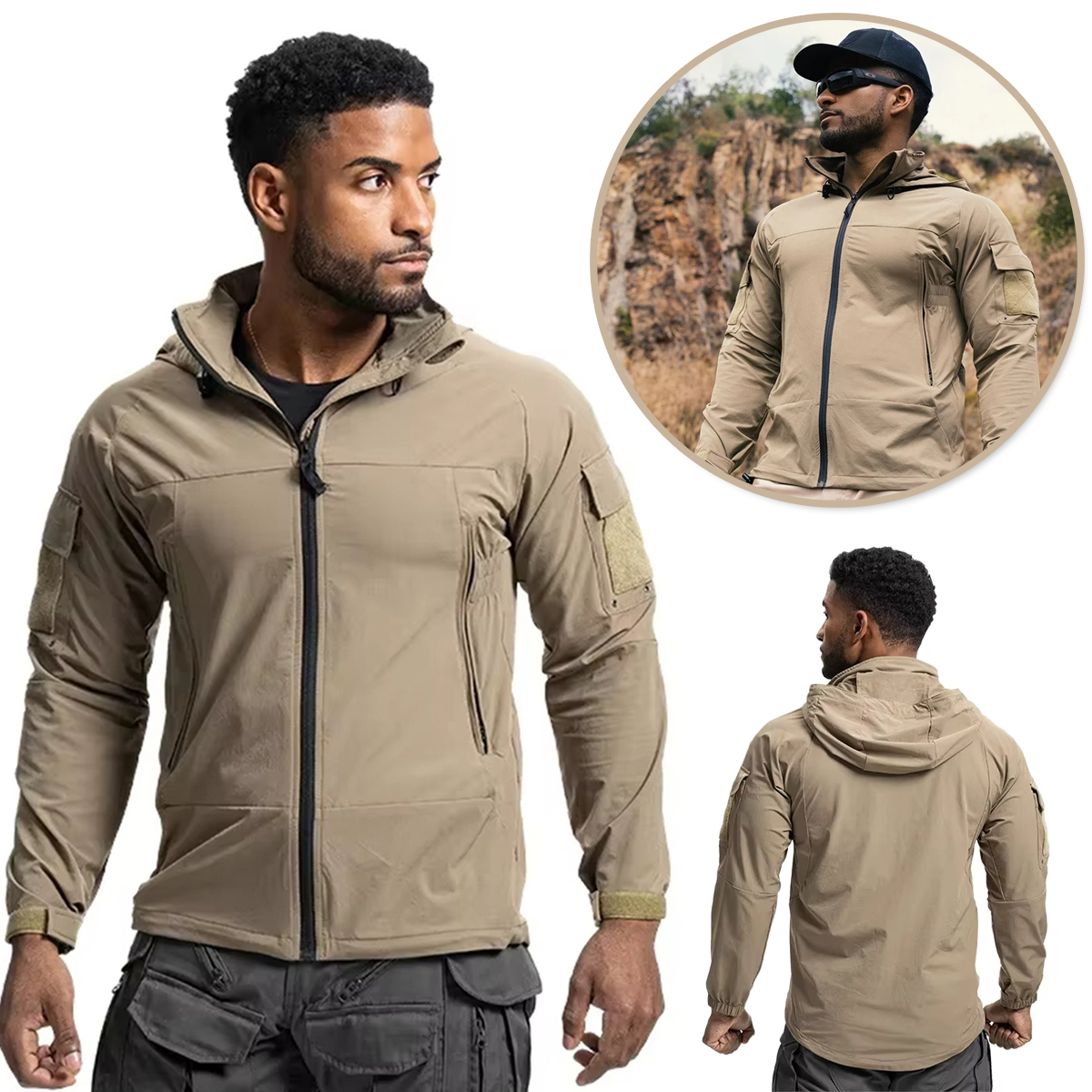 Men's Tactical Jackets Windproof Full Zip Up Coat Water-resistant Thin Outwear Hiking Working Outdoors Hunting Coat Windbreaker